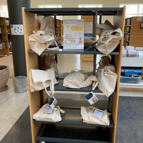 På Hvide Sande Bibliotek finder du de færdigpakkede ferieposer midt i biblioteksrummet.