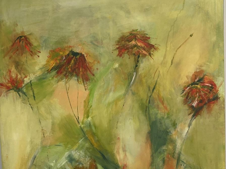 Maleriudstilling af kunstner Solvejg Kristensen, Sdr. Omme. Kan ses på Skjern Bibliotek